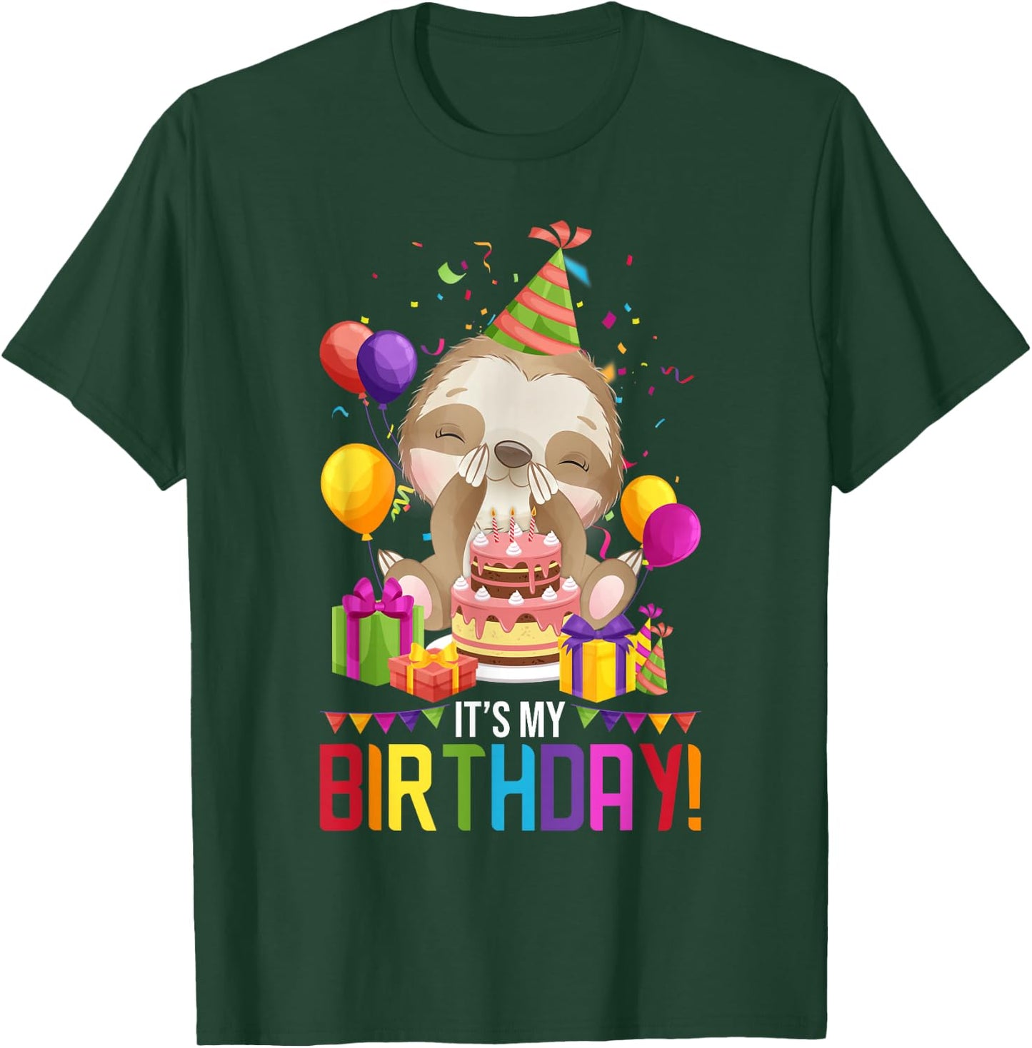 It's My Birthday Shirt Girls Sloth Birthday Gift T-Shirt - T-Shirt | Forest
