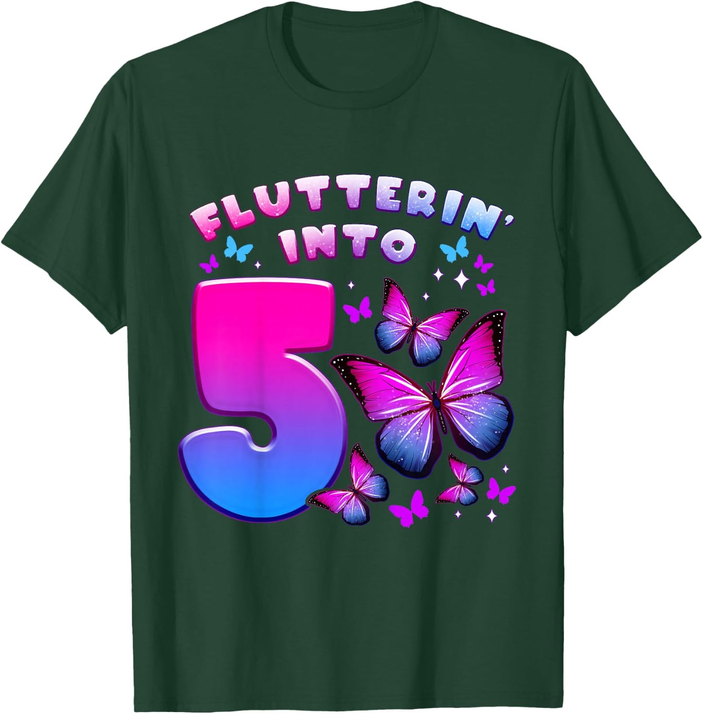 Birthday Girl 5 Years Old Butterfly Number 5 T-Shirt - T-Shirt | Forest