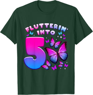 Birthday Girl 5 Years Old Butterfly Number 5 T-Shirt - T-Shirt | Forest