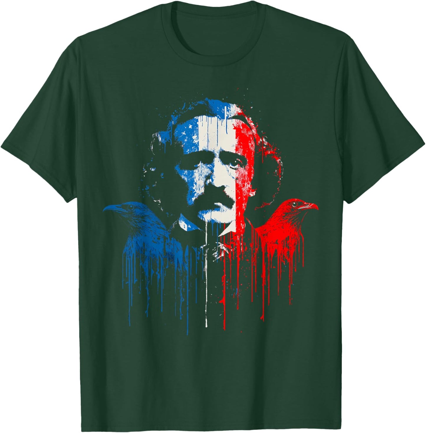 Edgar Allan Poe Horror Fiction American Flag USA Drip T-Shirt - T-Shirt | Forest
