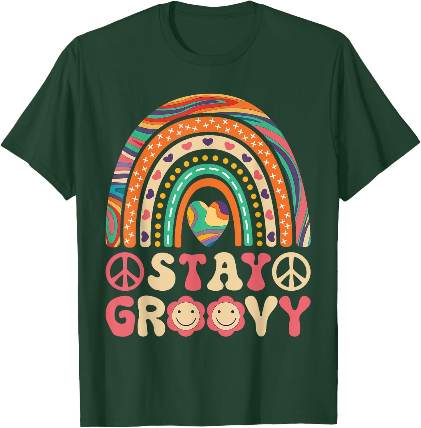 Stay Groovy 60s Outfit 70s Theme Costume Cute Rainbow Hippie T-Shirt - T-Shirt | Forest