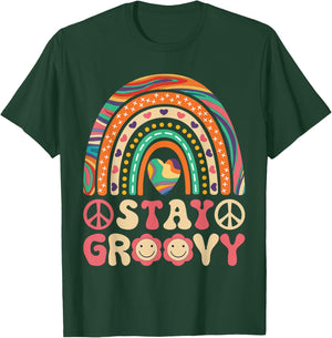 Stay Groovy 60s Outfit 70s Theme Costume Cute Rainbow Hippie T-Shirt - T-Shirt | Forest
