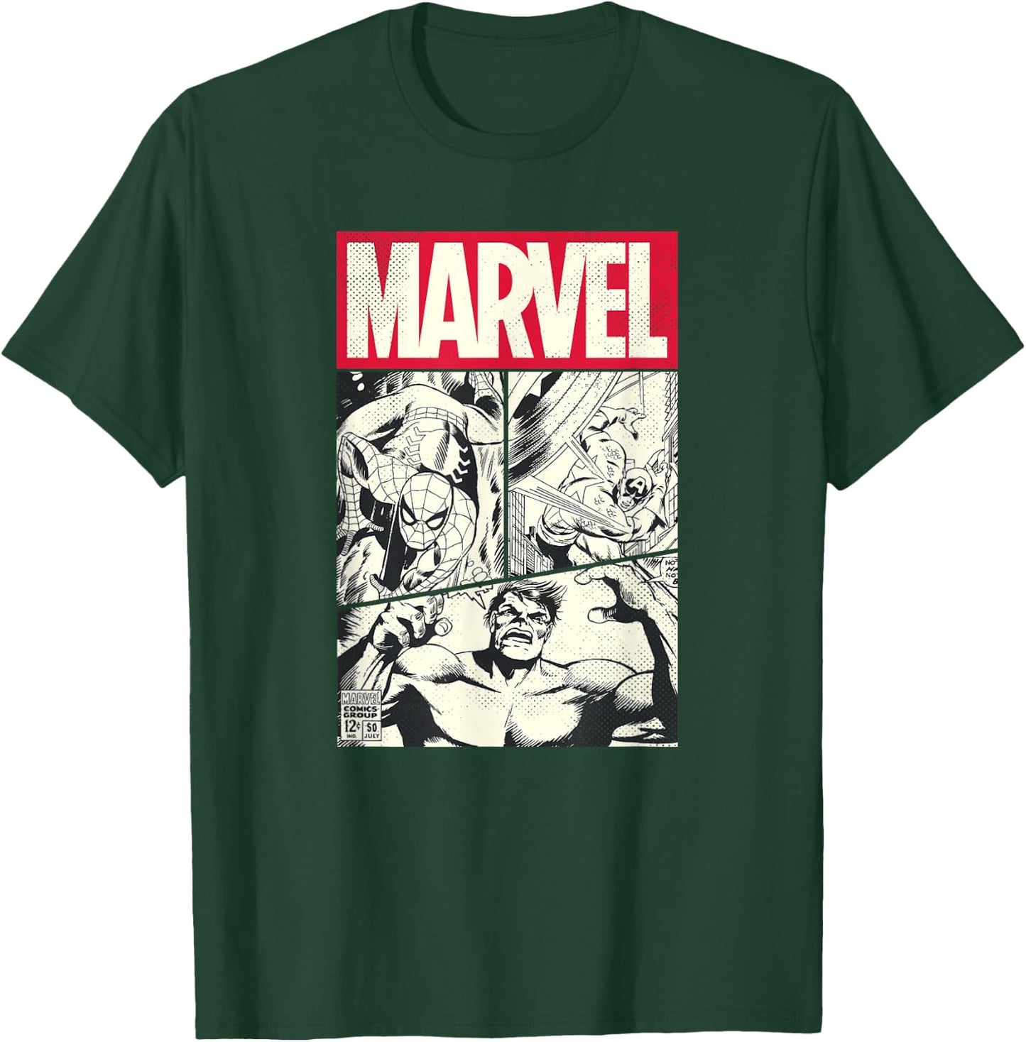 Marvel Comic Cover With Spider-Man, Captain America, Hulk , Black, S T-Shirt - T-Shirt | Forest
