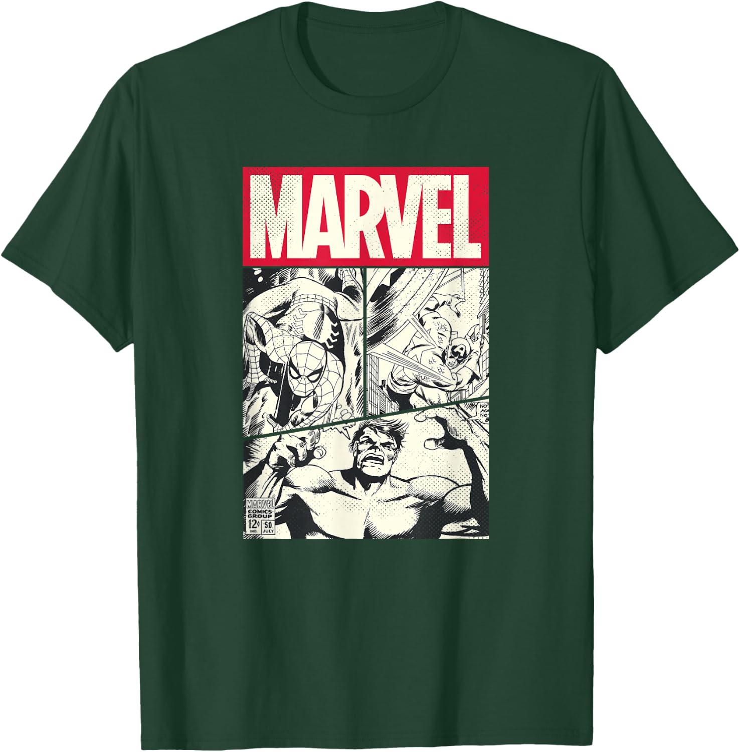 Marvel Comic Cover With Spider-Man, Captain America, Hulk , Black, S T-Shirt - T-Shirt | Forest