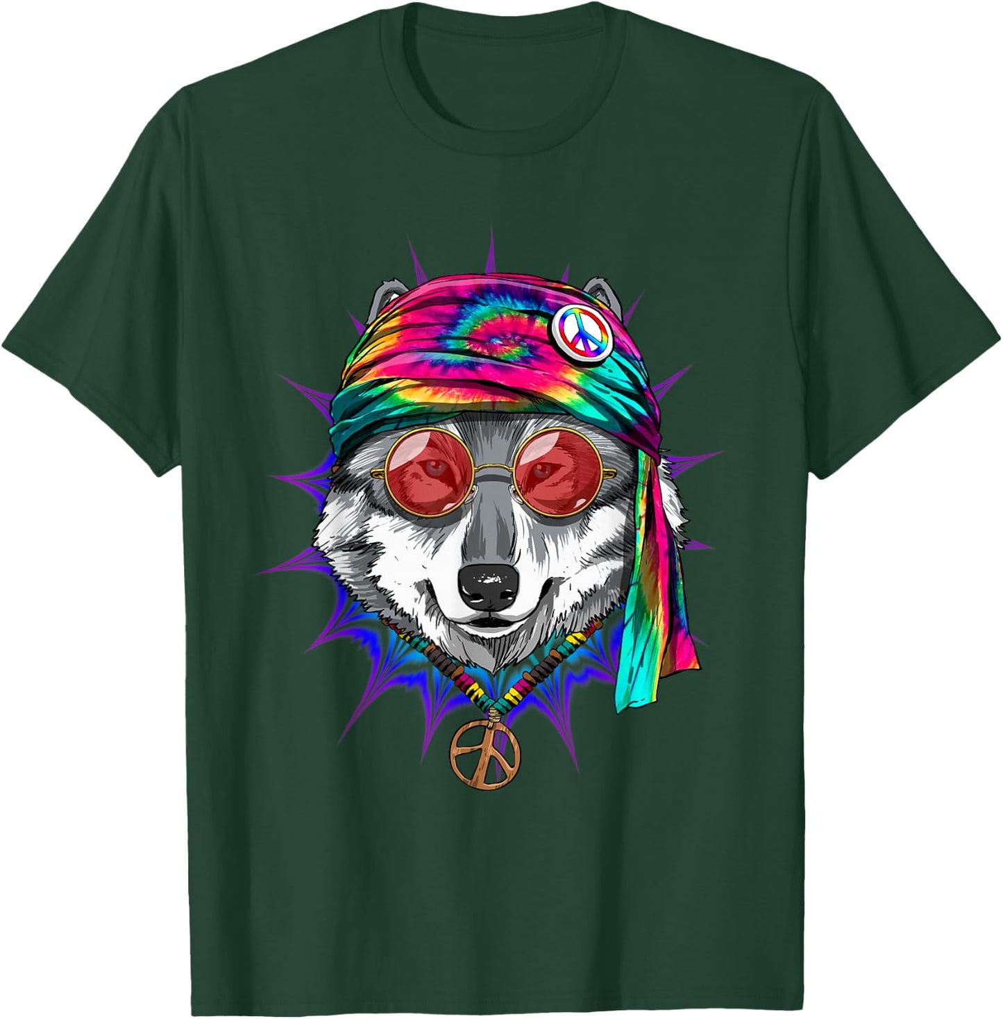 Tie Dye Hippie Wolf Hippiness Peace Love Wolf T-Shirt - T-Shirt | Forest