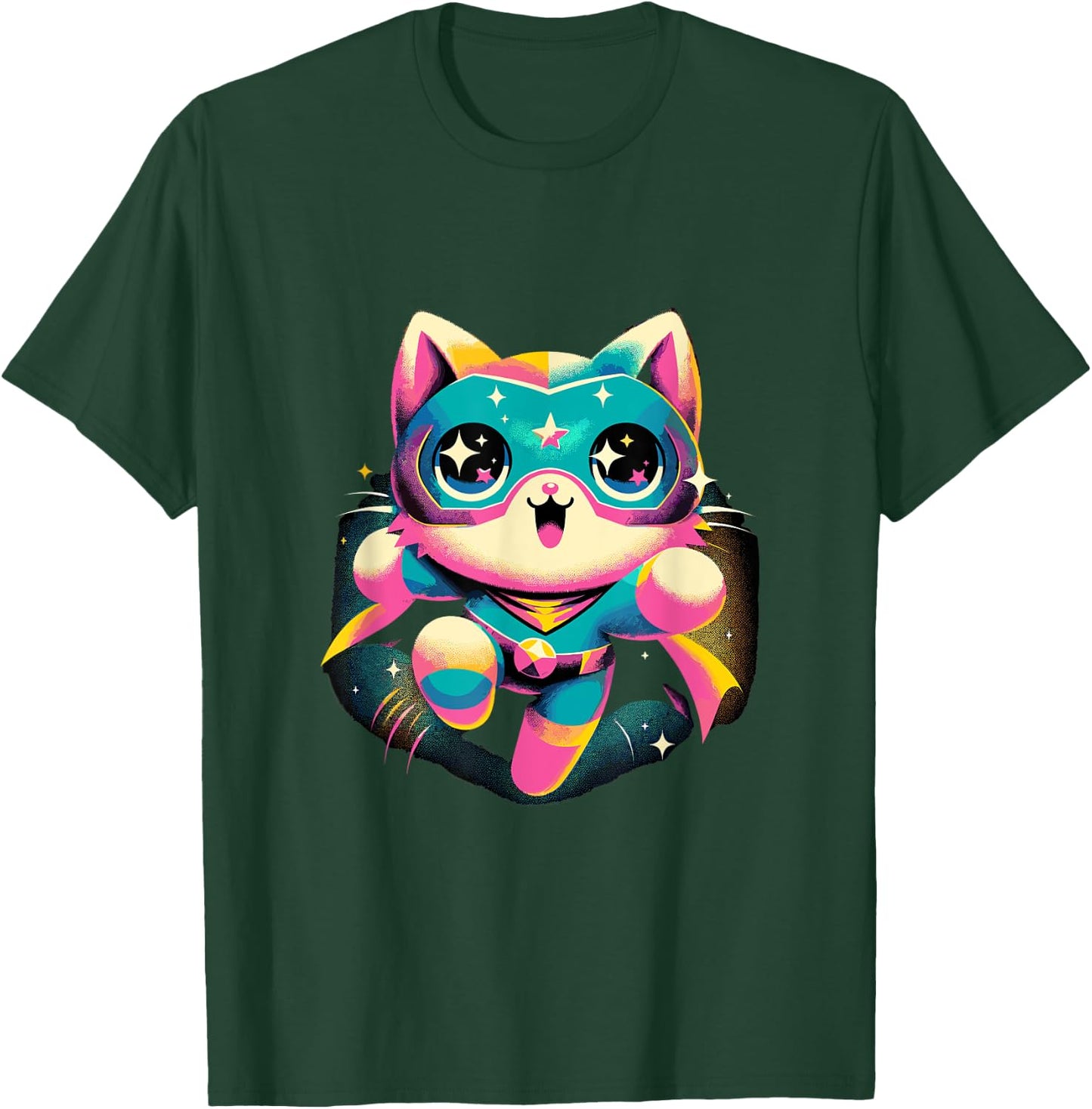 Kawaii Cat Hero - Cute Anime Superhero , Small, Black T-Shirt - T-Shirt | Forest