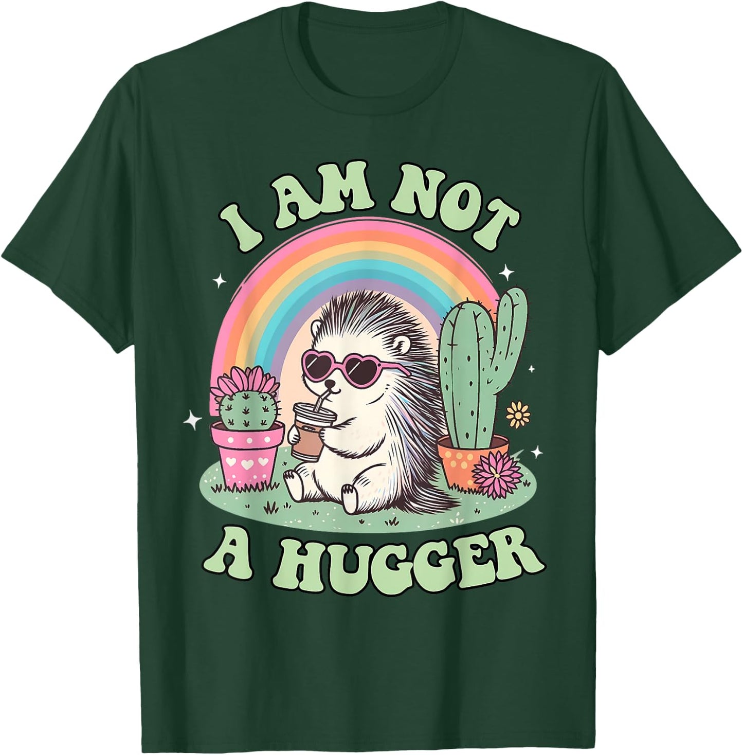 I Am Not A Hugger Funny Cactus Avoid Hugs Hedgehog Anxiety T-Shirt - T-Shirt | Forest