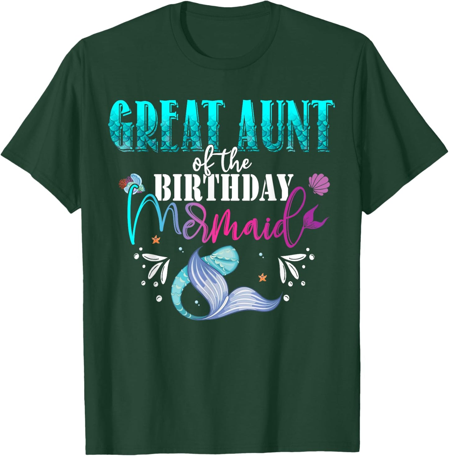 Great Aunt Of The Birthday Mermaid Family Matching Party T-Shirt - T-Shirt | Forest