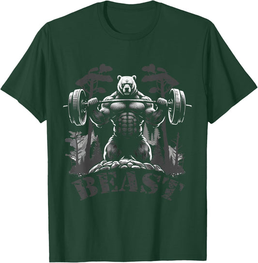 Gym Bodybuilding / Fitness Workout Beast Bear with Dumbbell , black T-Shirt - T-Shirt | Forest