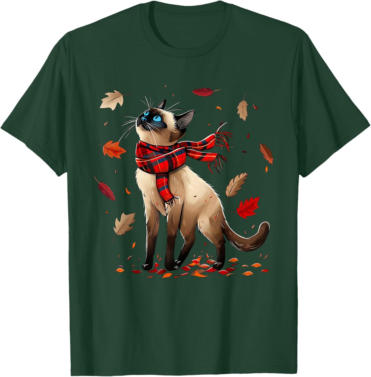 Retro Fall Leaf Siamese Cat Autumn Season Thanksgiving (kid) T-Shirt - T-Shirt | Forest