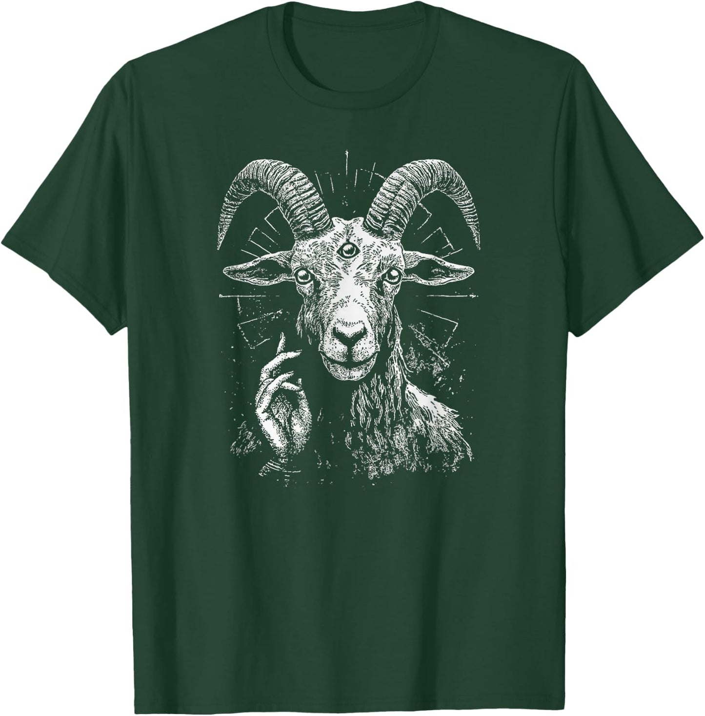 Satanic Goat With 3rd Eye And Sacred Blessing Hand Gesture T-Shirt - T-Shirt | Forest