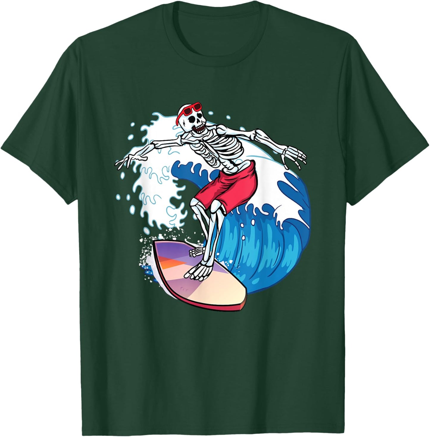 Surfer Skeleton Surfboard Surfing Dude Cool Novelty Graphic T-Shirt - T-Shirt | Forest