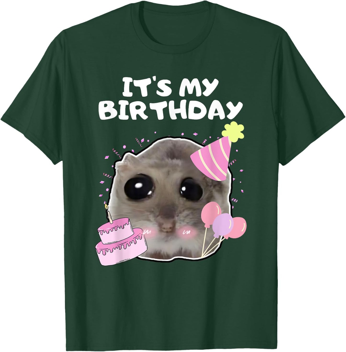 It's My Birthday Sad Hamster Meme , black T-Shirt - T-Shirt | Forest