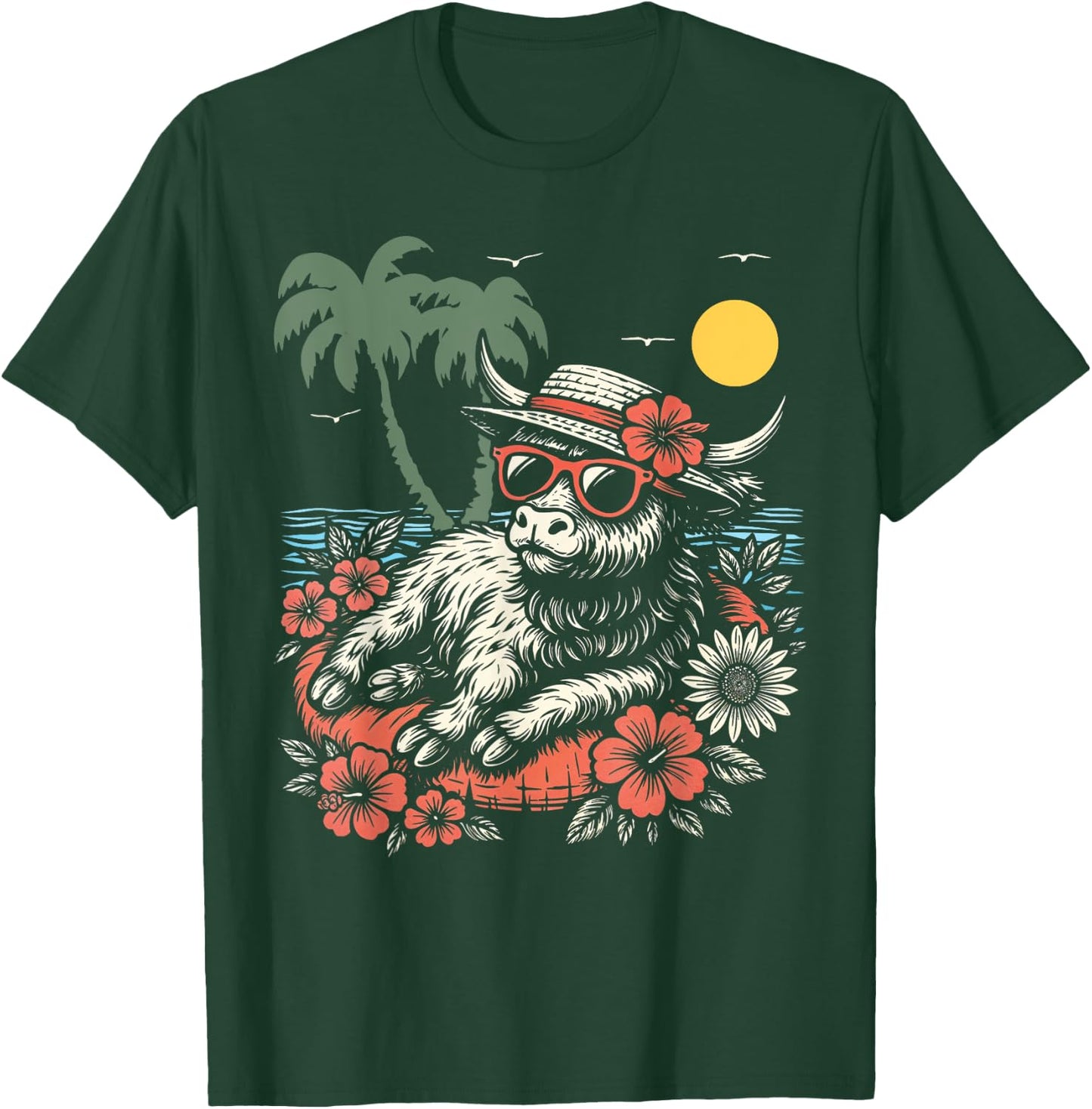 Cute Cow Beach Floatie Highland Cattle Summer Vibes T-Shirt - T-Shirt | Forest