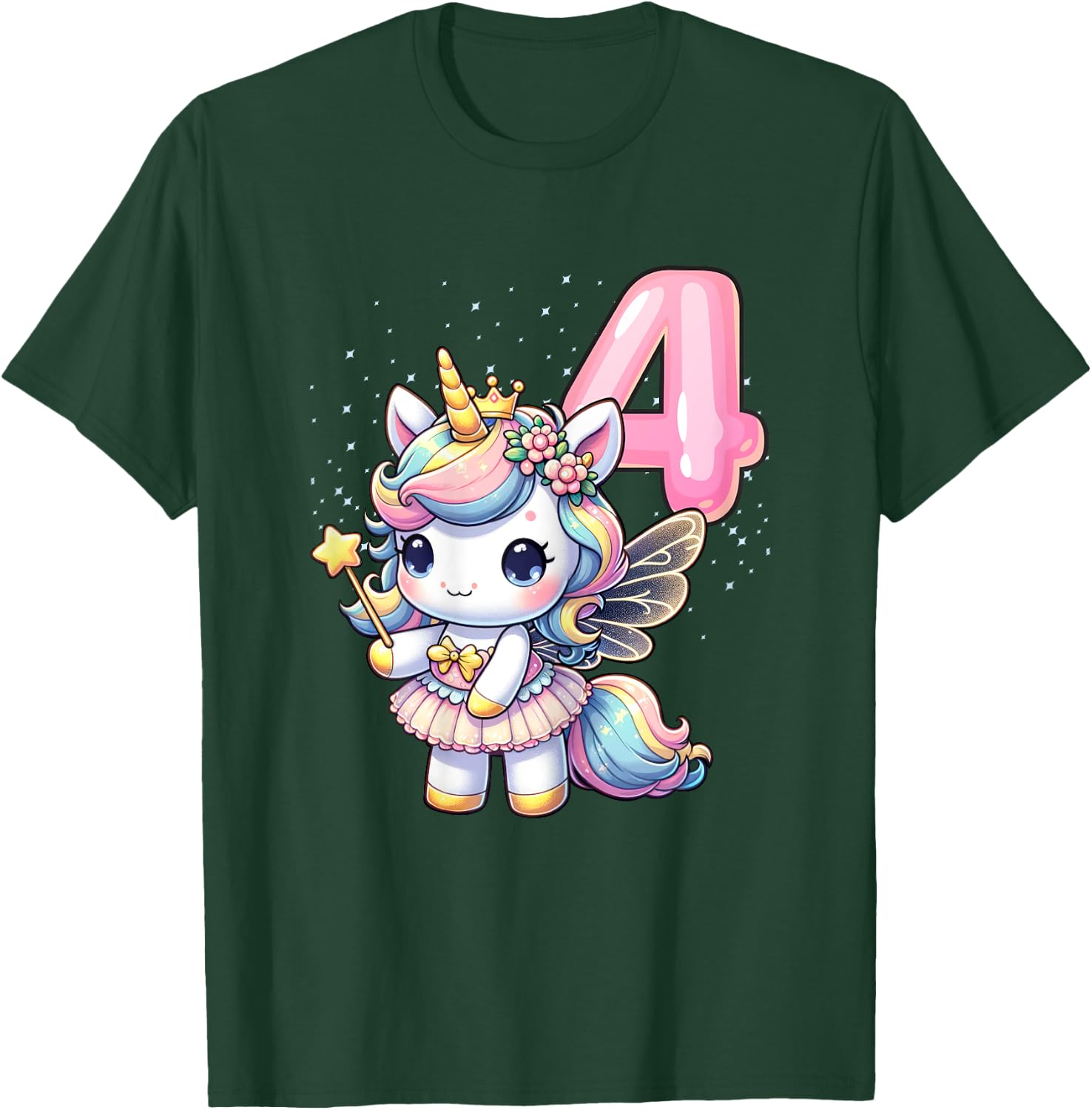 Unicorn Fairy 4th Birthday 4 Year Old Party Girls Outfit T-Shirt - T-Shirt | Forest