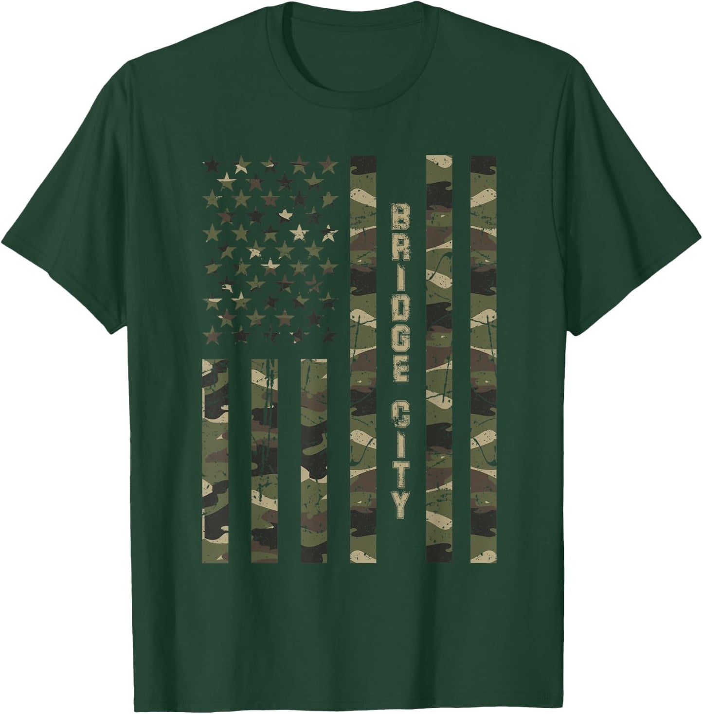 Bridge City United States Distressed Camo w US Flag T-Shirt - T-Shirt | Forest