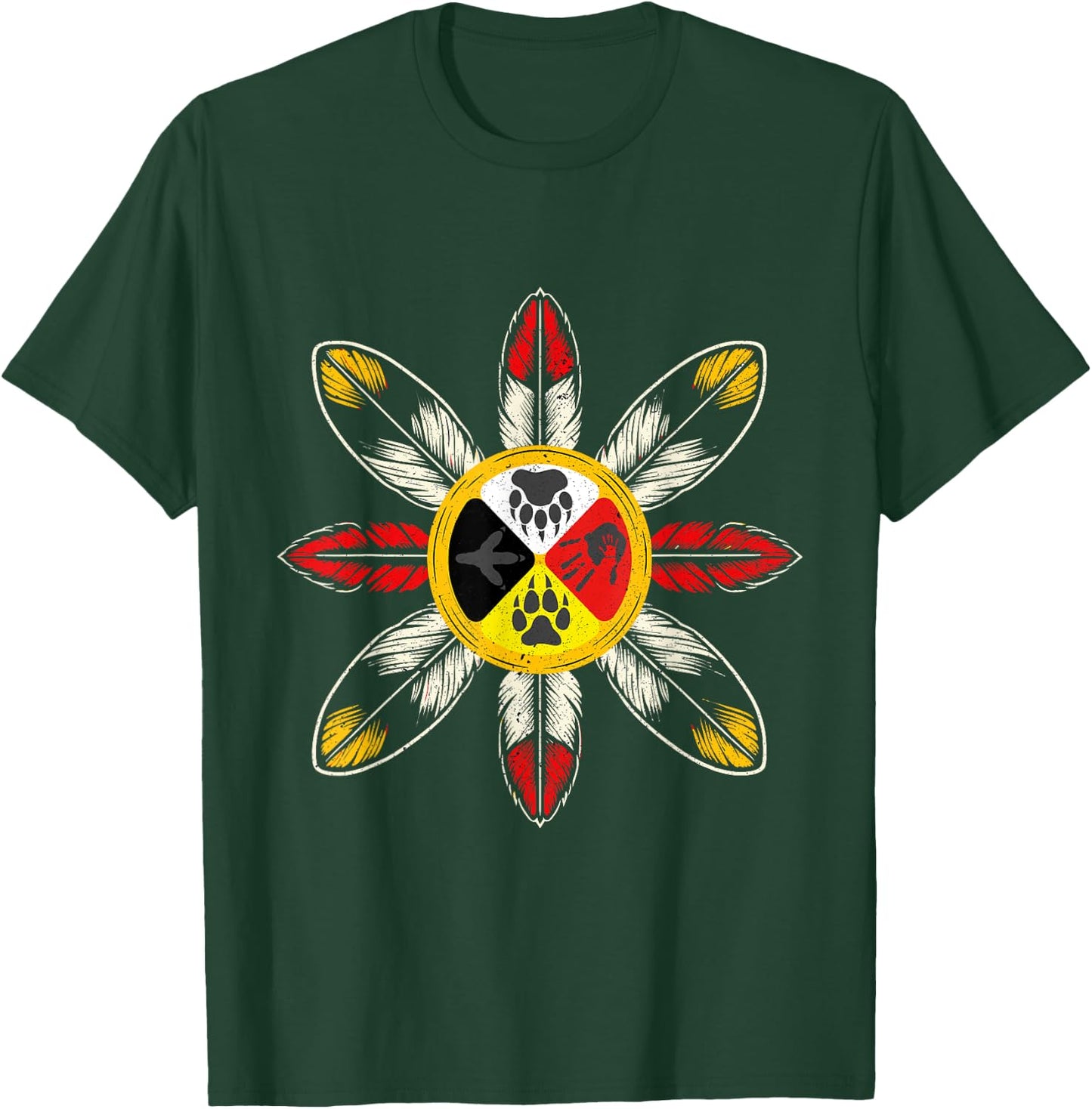 Medicine Wheel Native American Native Animals Spirit , Black, S T-Shirt - T-Shirt | Forest