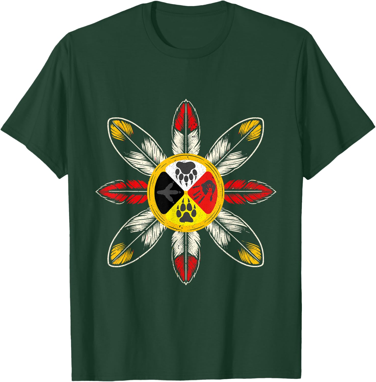Medicine Wheel Native American Native Animals Spirit , Black, S T-Shirt - T-Shirt | Forest