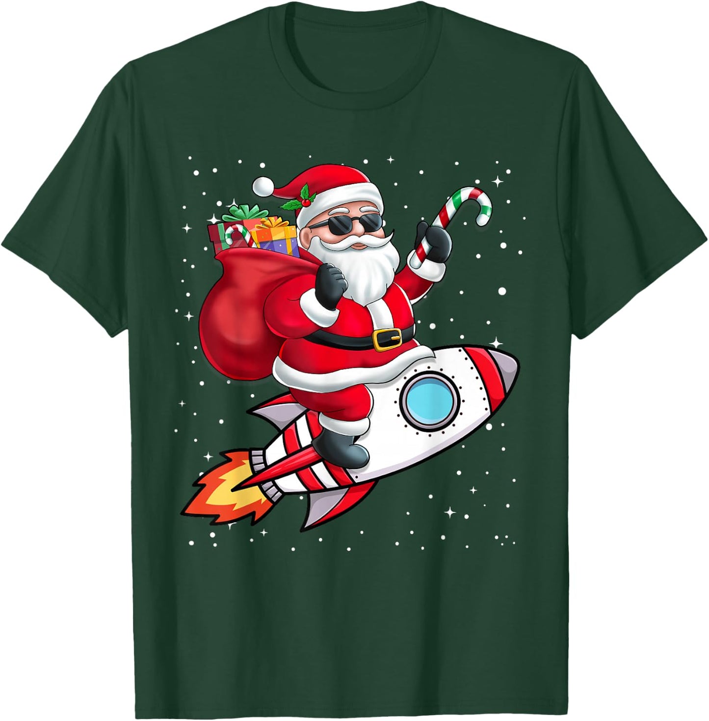 Santa Claus Riding A Space Rocket Christmas Boy Girl Kids T-Shirt - T-Shirt | Forest