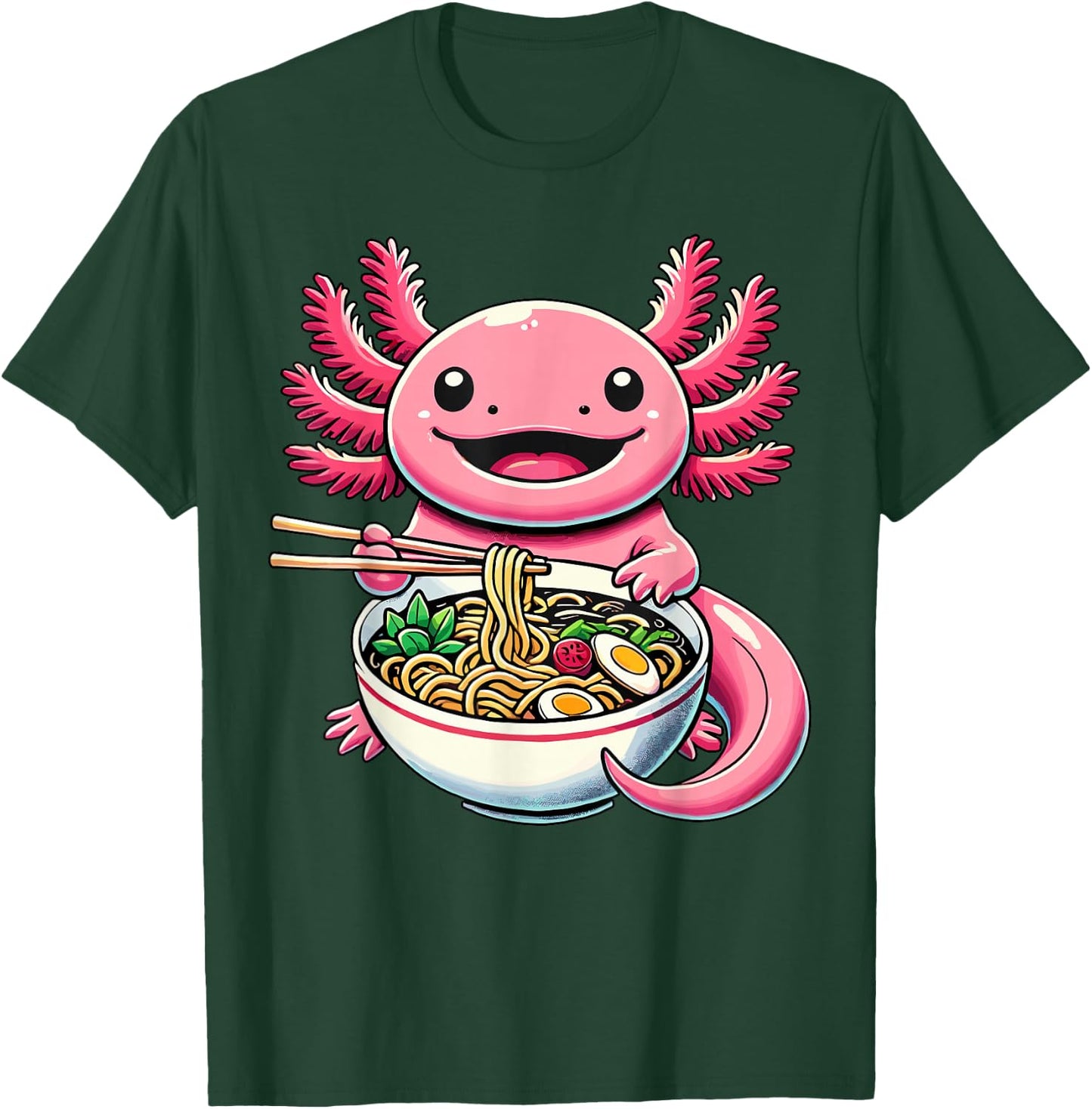 Kawaii Axolotl Eating Ramen Noodles Axolotl T-Shirt - T-Shirt | Forest