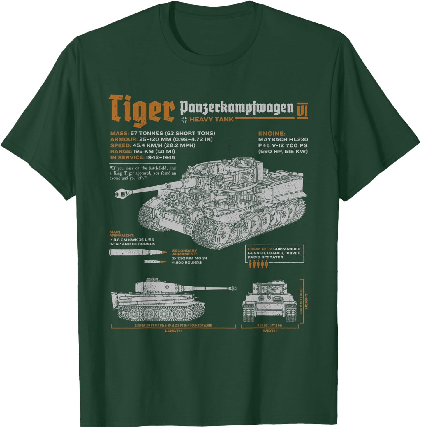 Tiger Tank Panzer PzKpfw VI World War 2 Blueprint T-Shirt - T-Shirt | Forest