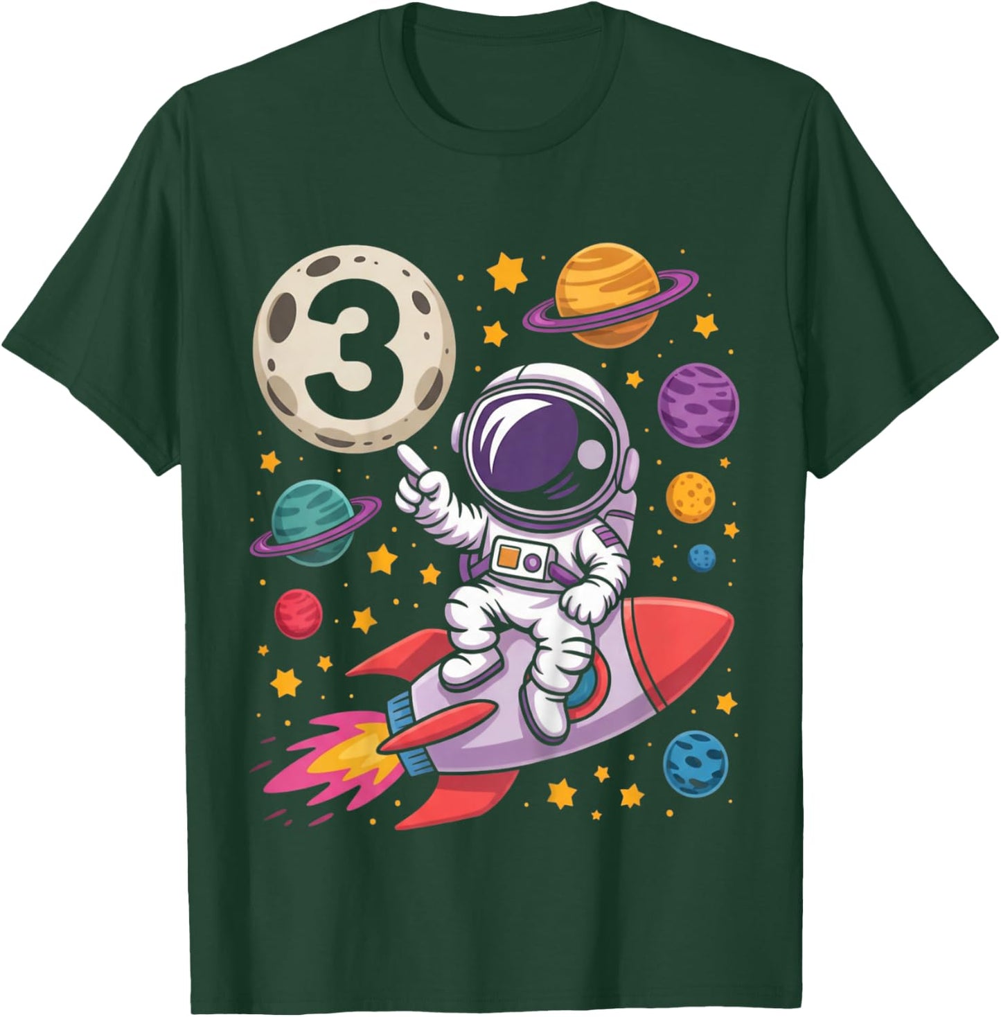 Kids 3rd Birthday Astronaut Galaxy Space 3 Three Birthday Boy T-Shirt - T-Shirt | Forest