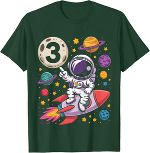 Kids 3rd Birthday Astronaut Galaxy Space 3 Three Birthday Boy T-Shirt - T-Shirt | Forest