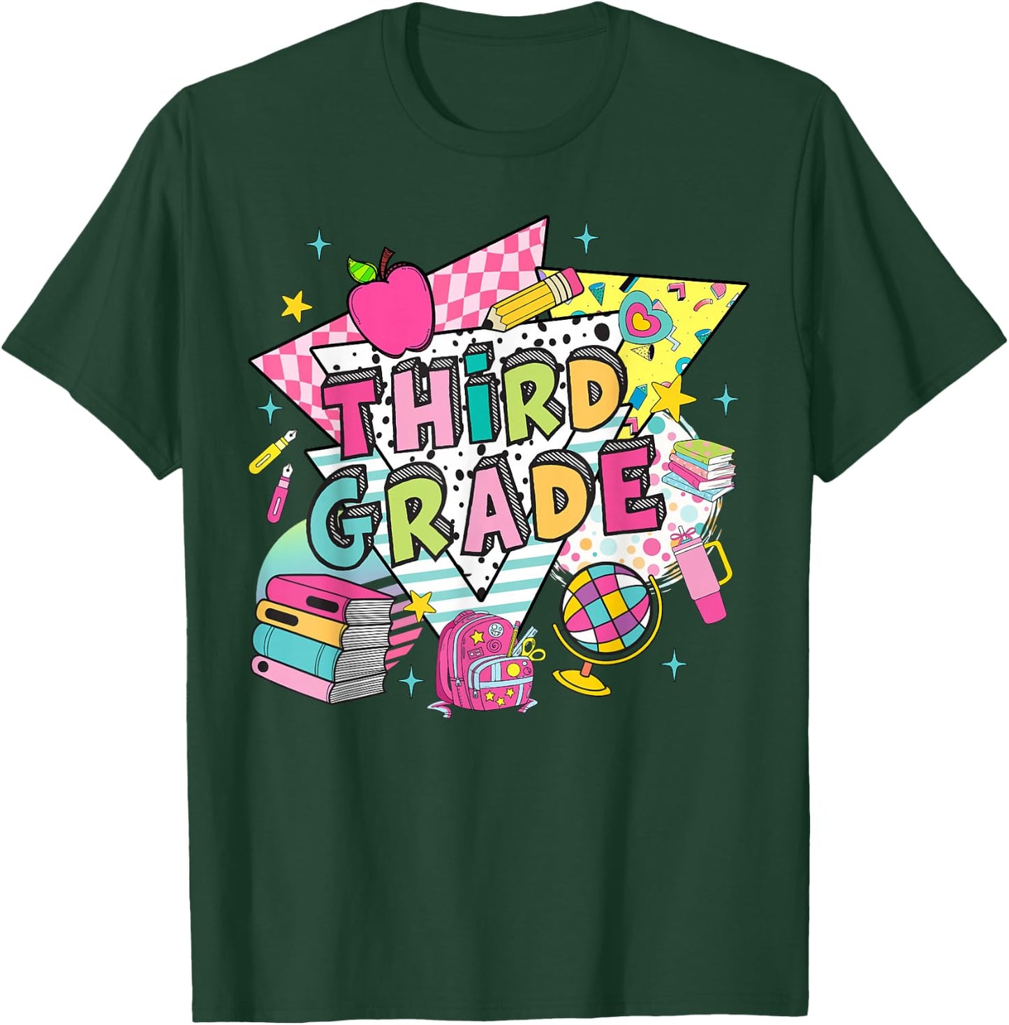 Third Grade Teachers Students Retro 90s Back To School T-Shirt - T-Shirt | Forest