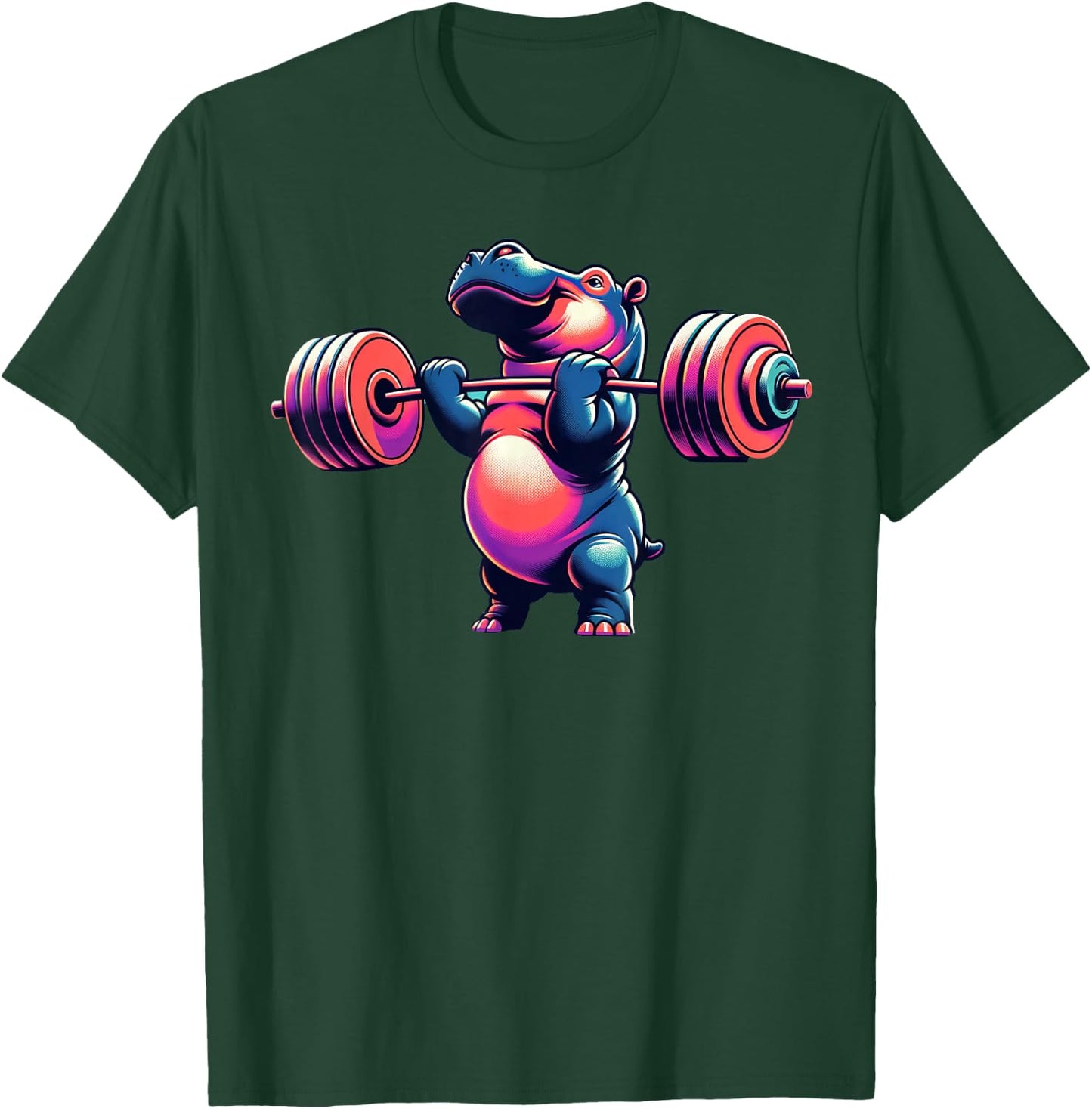 Hippo Powerlifting Weightlifting Gym Workout Hippopotamus T-Shirt - T-Shirt | Forest