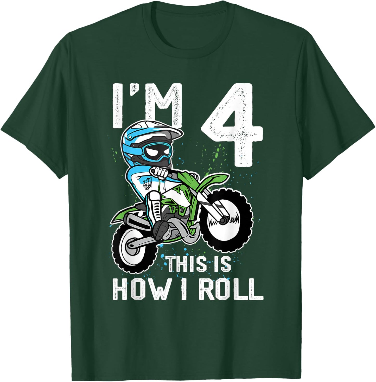 4th Birthday Motorcycle Dirt Bike Birthday 4 Year Old Boy T-Shirt - T-Shirt | Forest