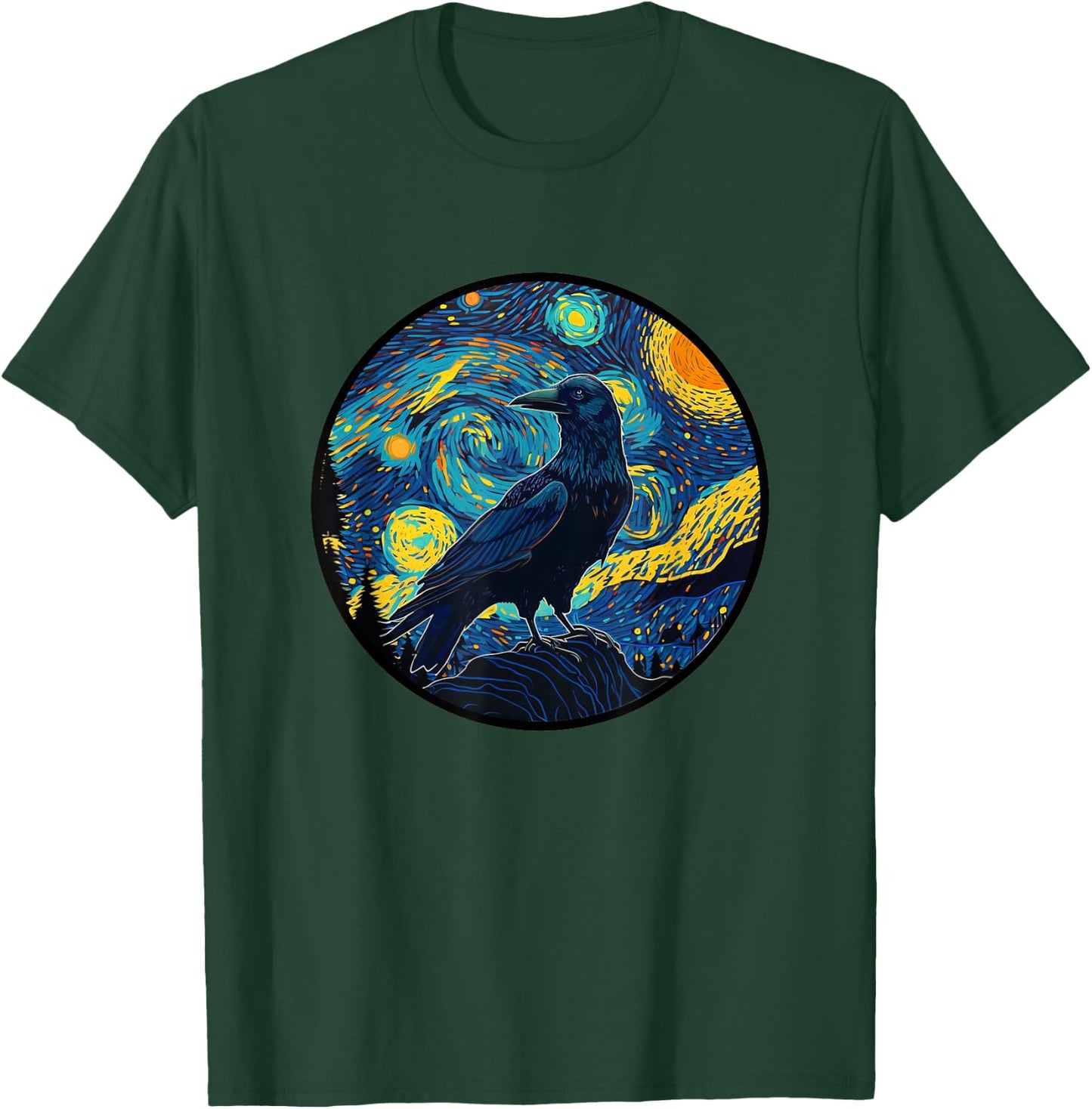 Crow in Starry Night Painting Men Women Kids T-Shirt - T-Shirt | Forest