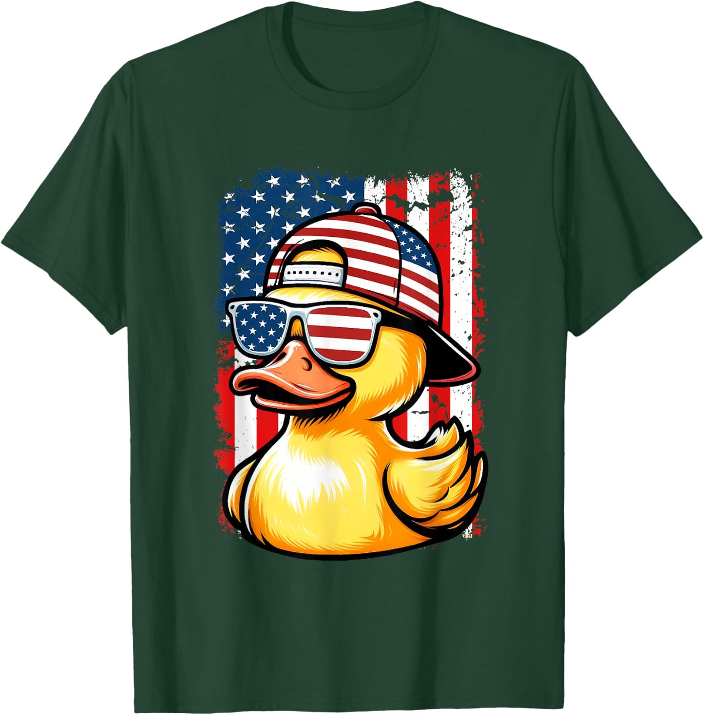 Rubber Duck American Flag 4th Of July Funny Sunglasses Duck Women Kids Men T-Shirt - T-Shirt | Forest