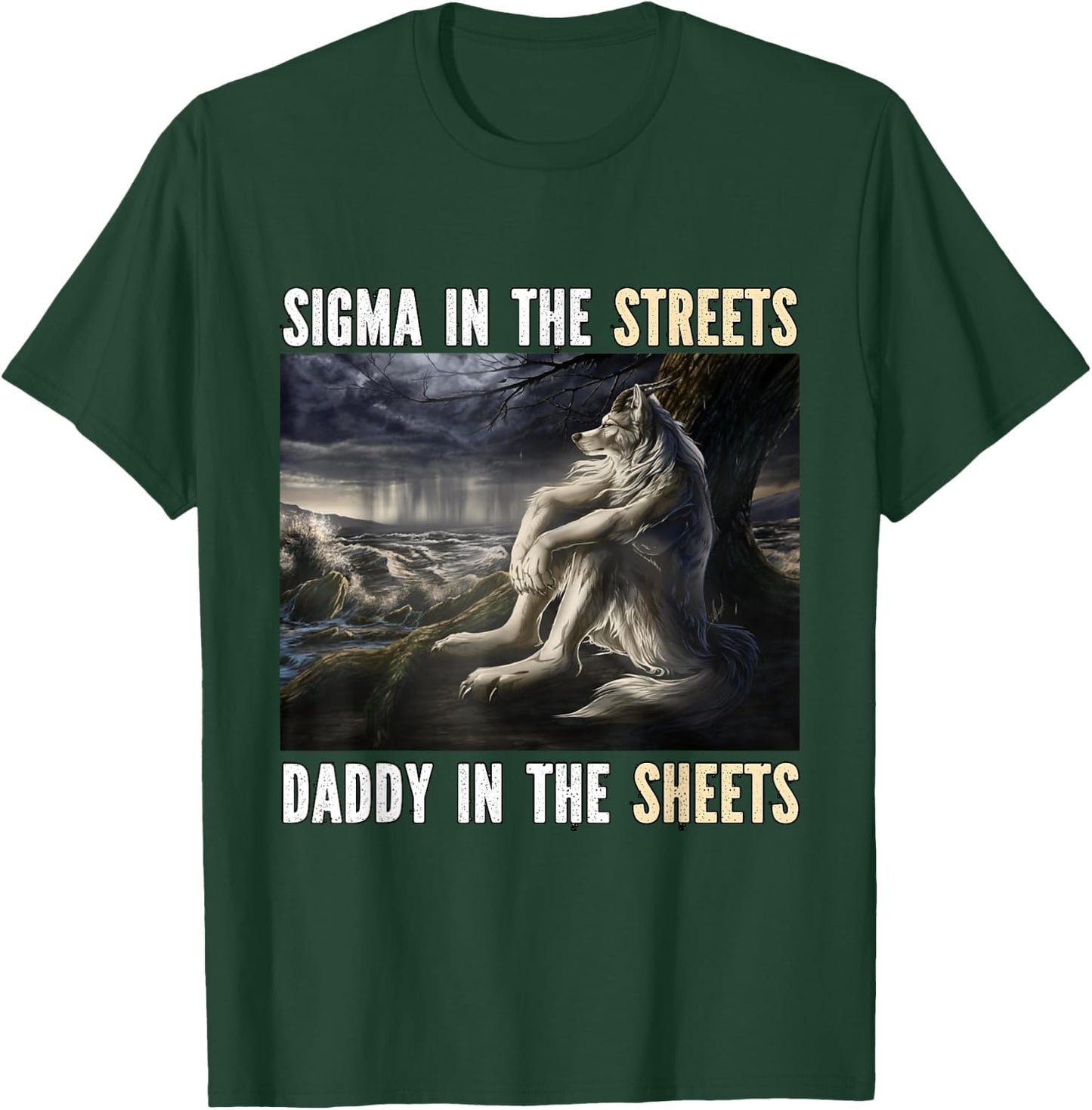 Sigma In The Streets Funny Cringe Werewolf Meme Wolf , black T-Shirt - T-Shirt | Forest
