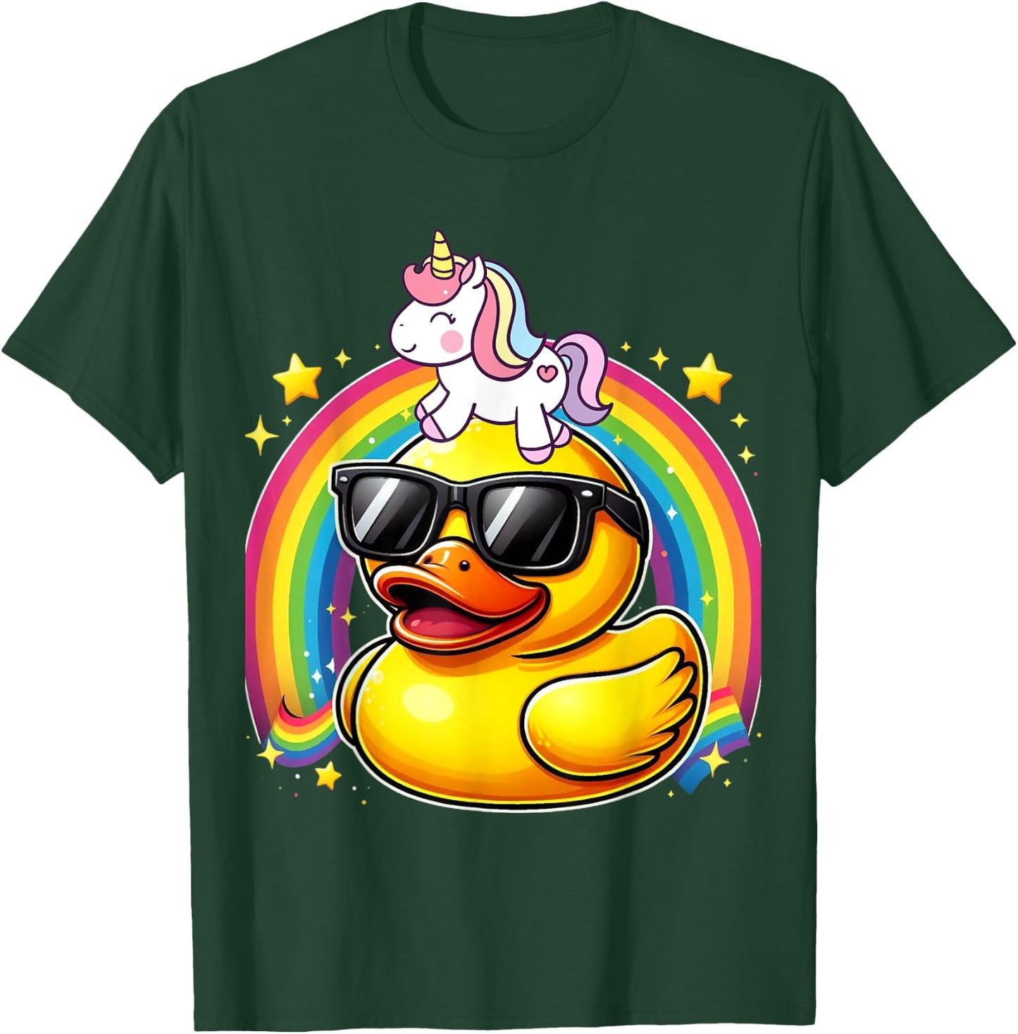 Unicorn Riding Rubber Duck Boys Girls Men Women Kids Teens T-Shirt - T-Shirt | Forest