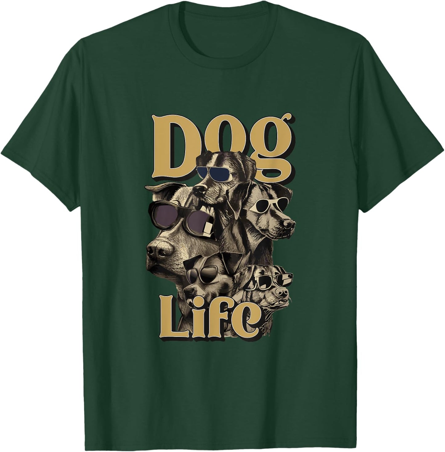 Dog Life - Funny Dog Gangster Design Men Women T-Shirt - T-Shirt | Forest