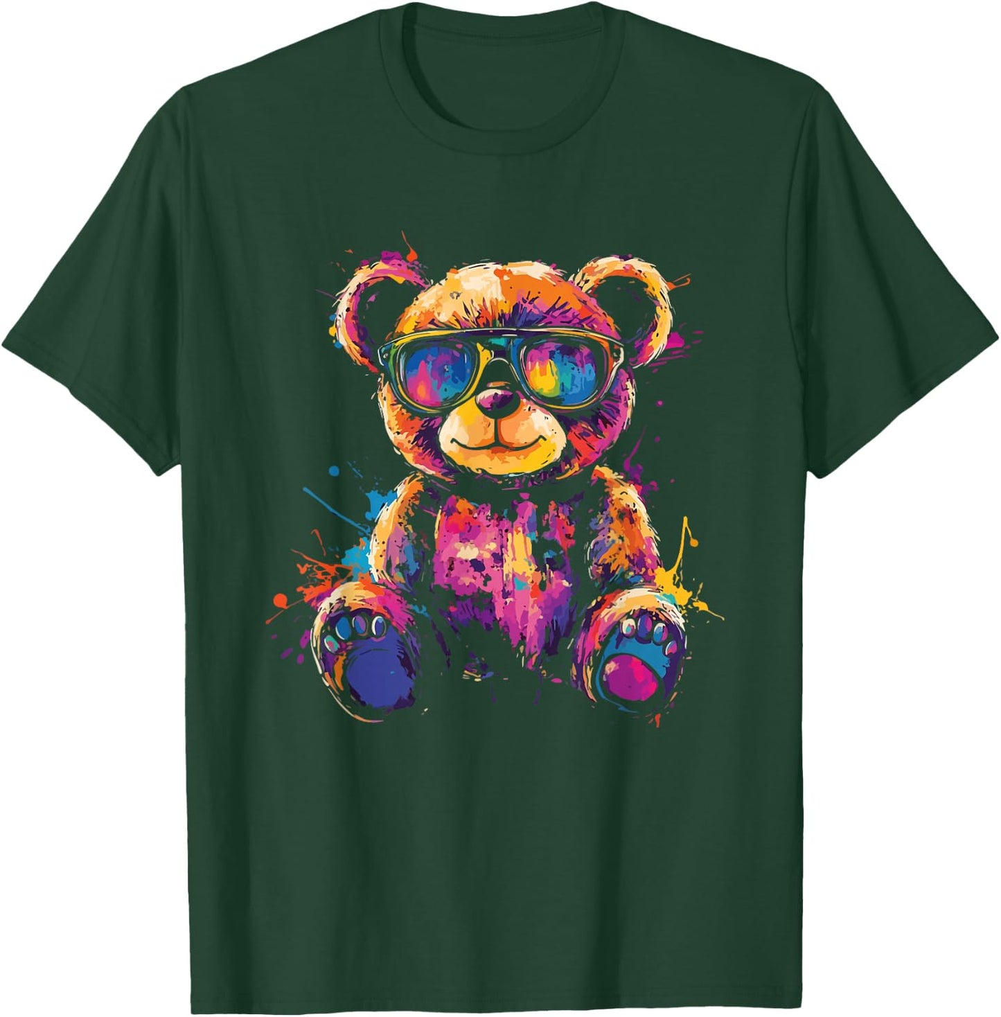 Cool Colourful Bear with Sunglasses , black T-Shirt - T-Shirt | Forest