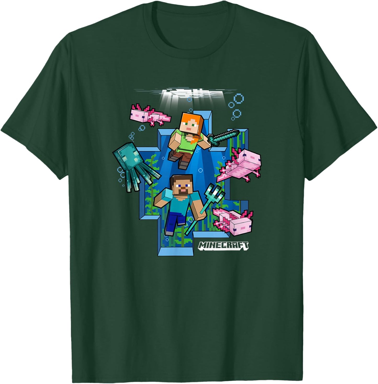 Minecraft Alex and Steve Under Water World T-Shirt - T-Shirt | Forest
