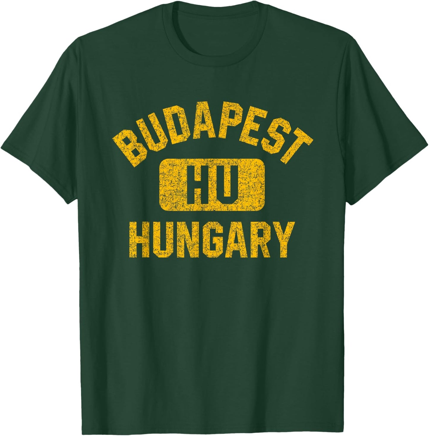 Budapest Hungary Gym Style Distressed Amber Print T-Shirt - T-Shirt | Forest