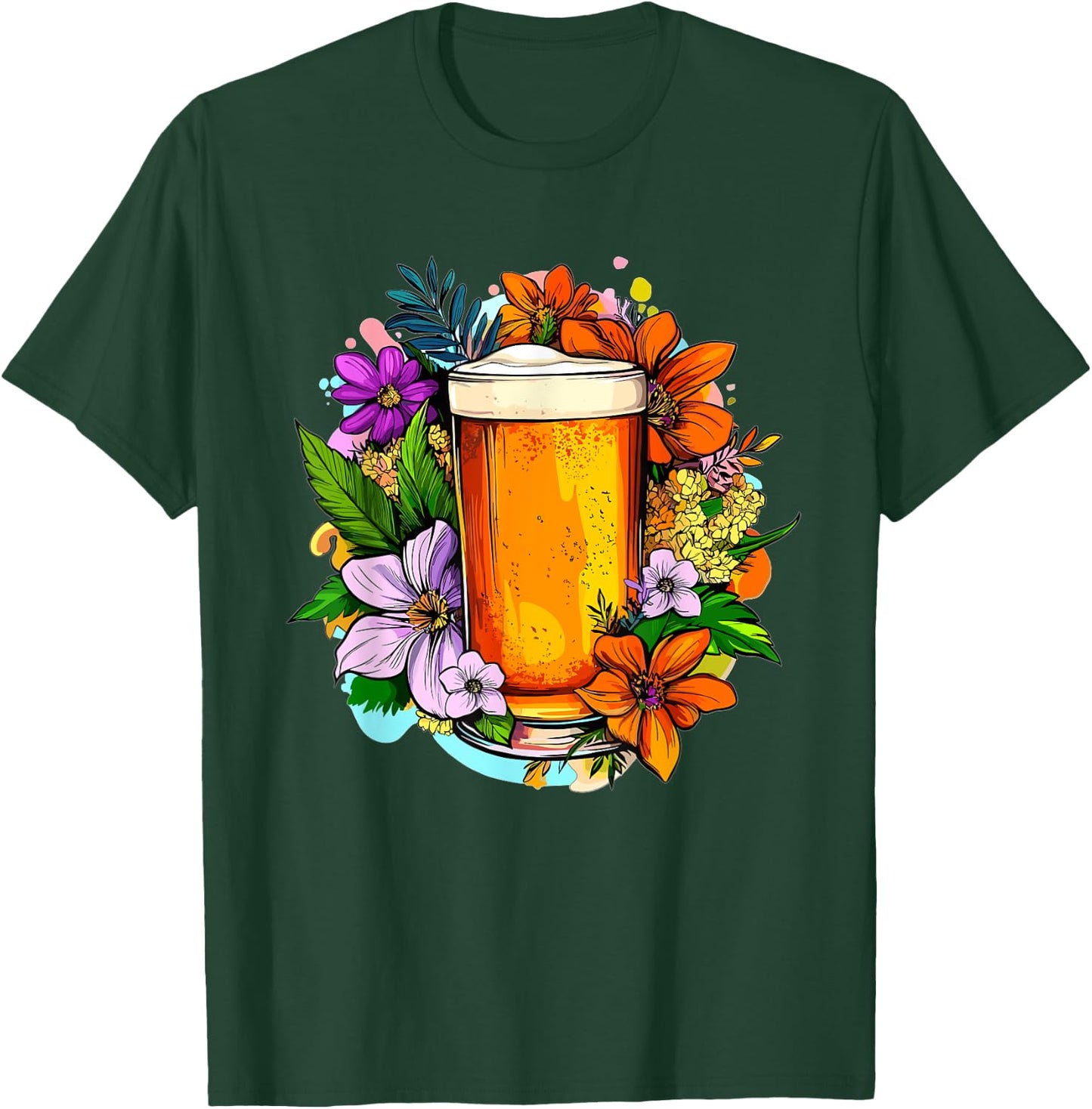 Craft Beer With Colorful Flowers Around T-Shirt - T-Shirt | Forest