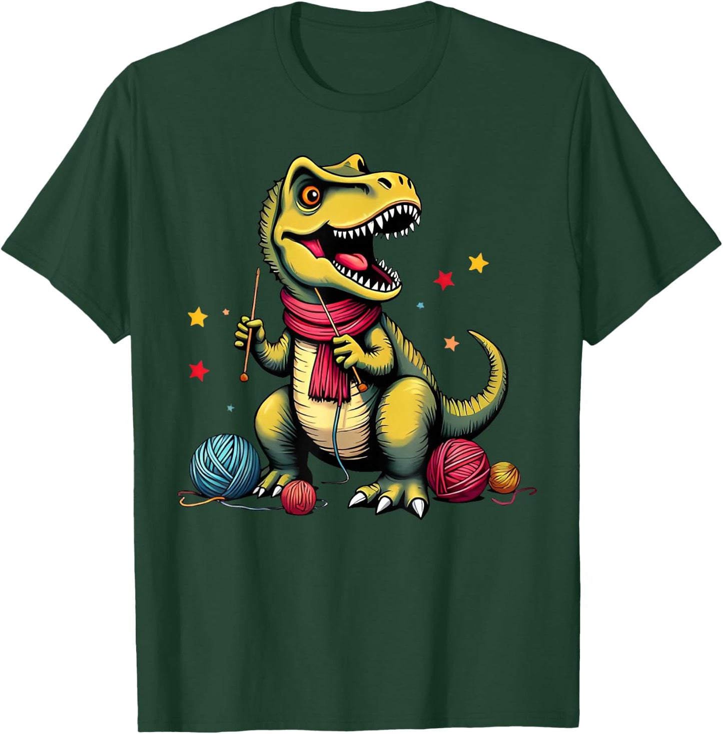 Cute Crochet Yarn Dinosaur T Rex Knitting Crochet T-Shirt - T-Shirt | Forest