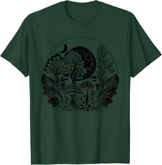 Cottagecore Moon, Mushrooms, Plants and Trees T-Shirt - T-Shirt | Forest