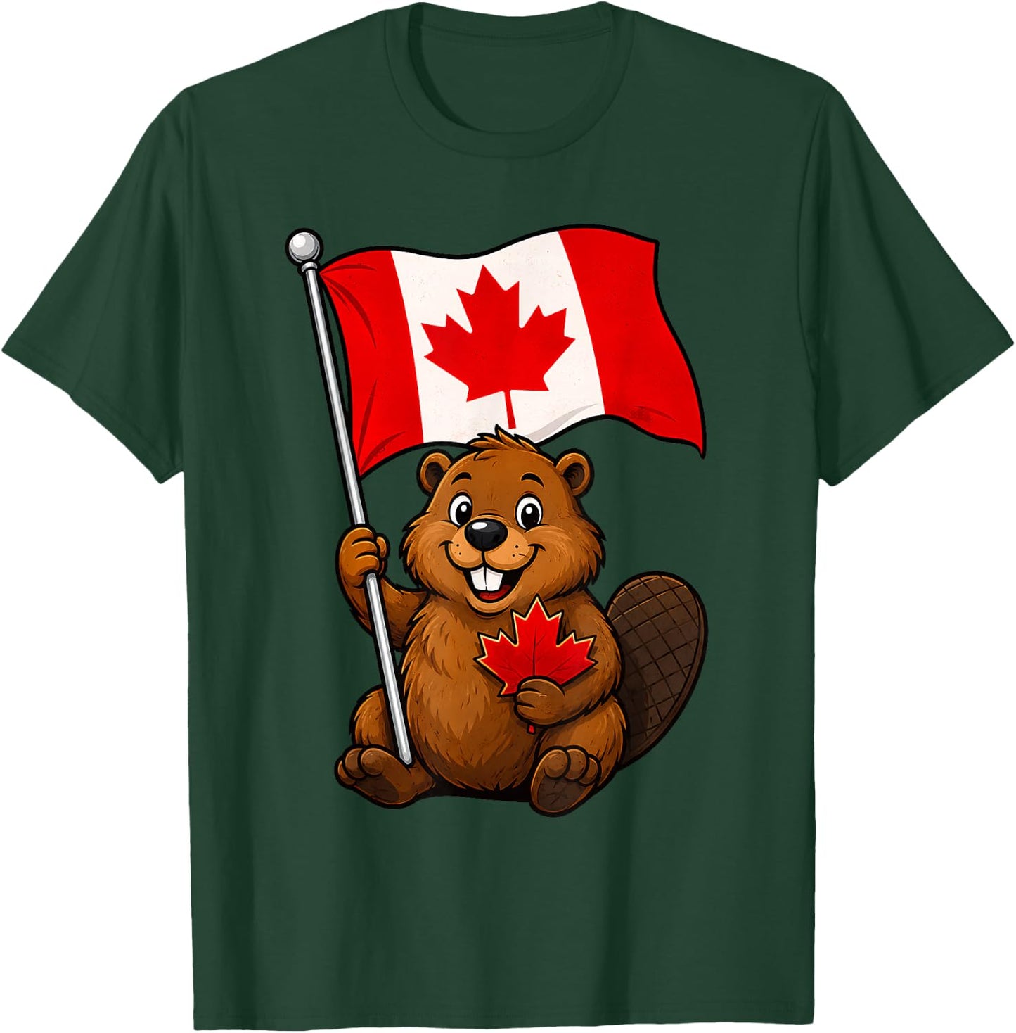 Cute Beaver Flag Patriotic Maple Leaf Canada Day Canadian T-Shirt - T-Shirt | Forest
