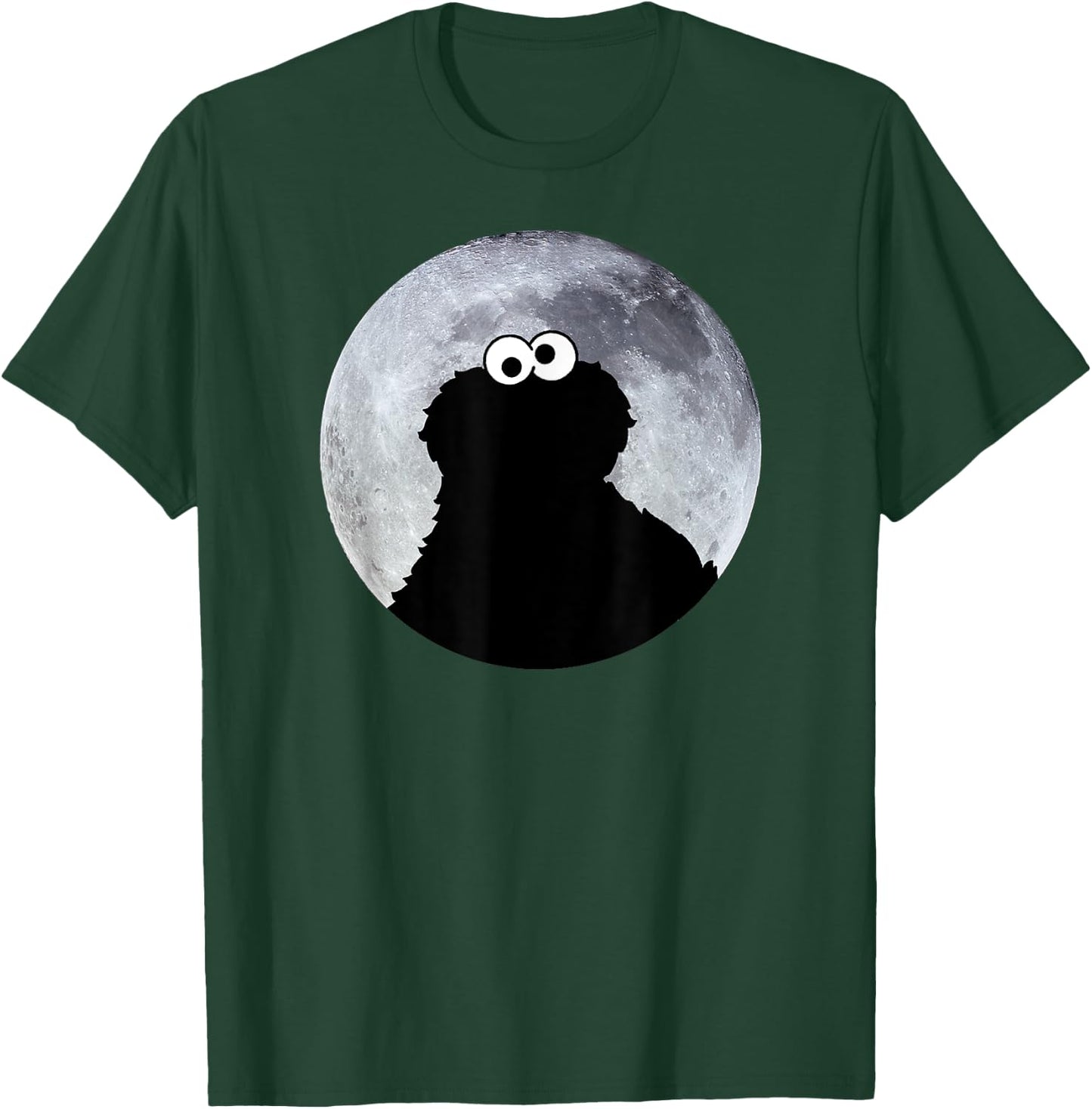 Sesame Street Cookie Monster in Moonlight Shadow Moonnight , black T-Shirt - T-Shirt | Forest