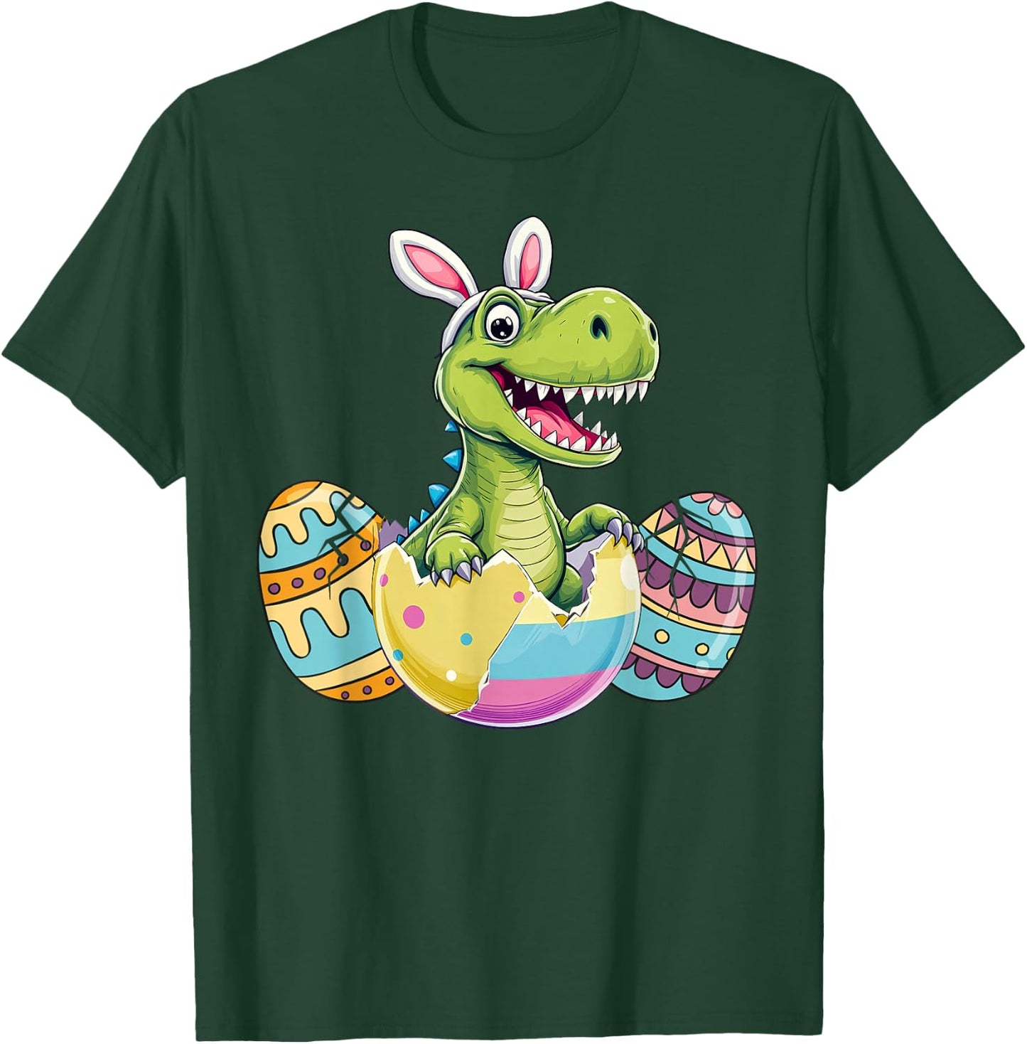 Happy Easter Dinosaur Bunny Ears Egg T Rex Kids Boys T-Shirt - T-Shirt | Forest