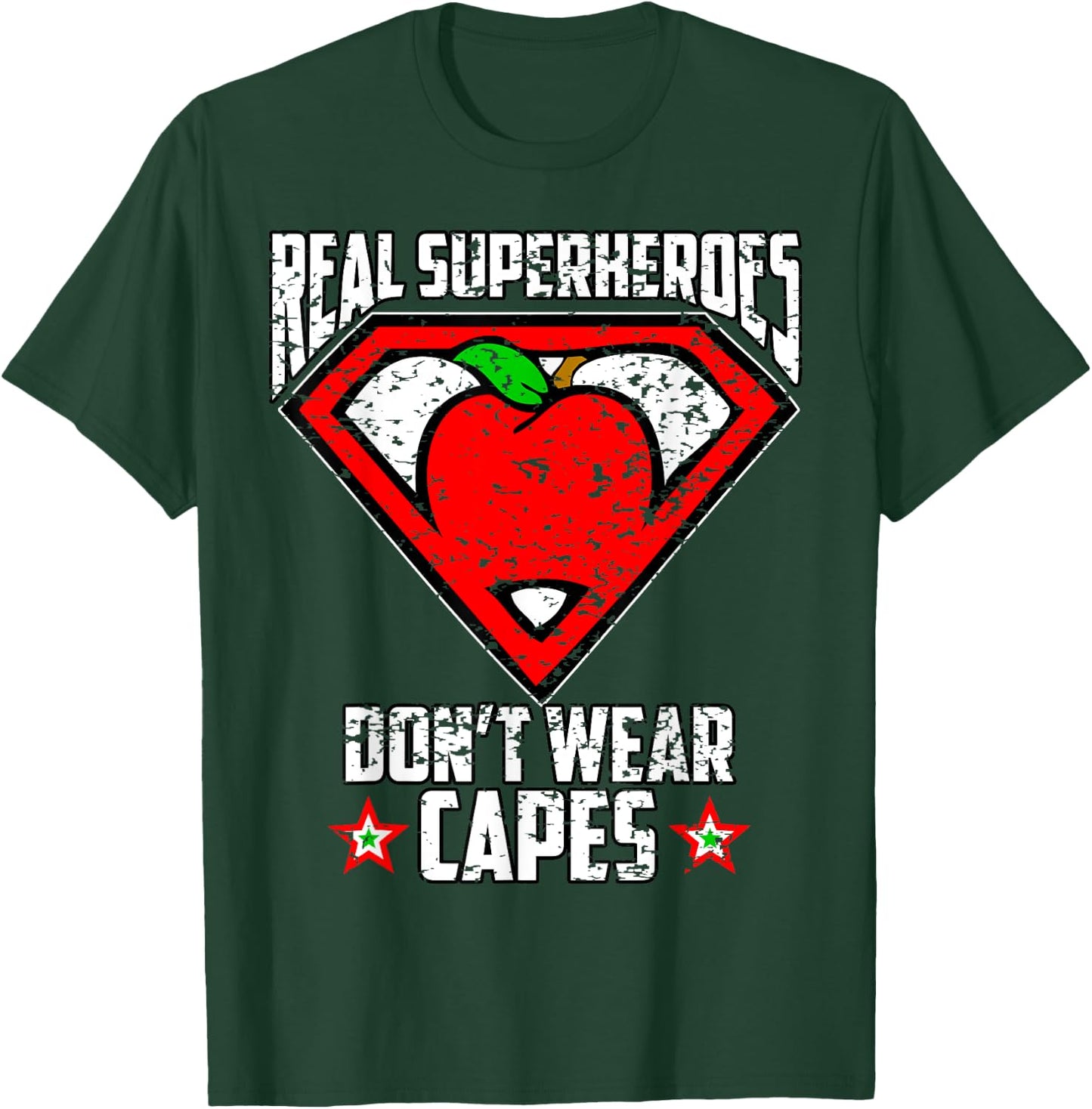 Distressed Real Superheroes Don't Wear Capes Teacher T Shirt Men Women Girls Kids T-Shirt - T-Shirt | Forest