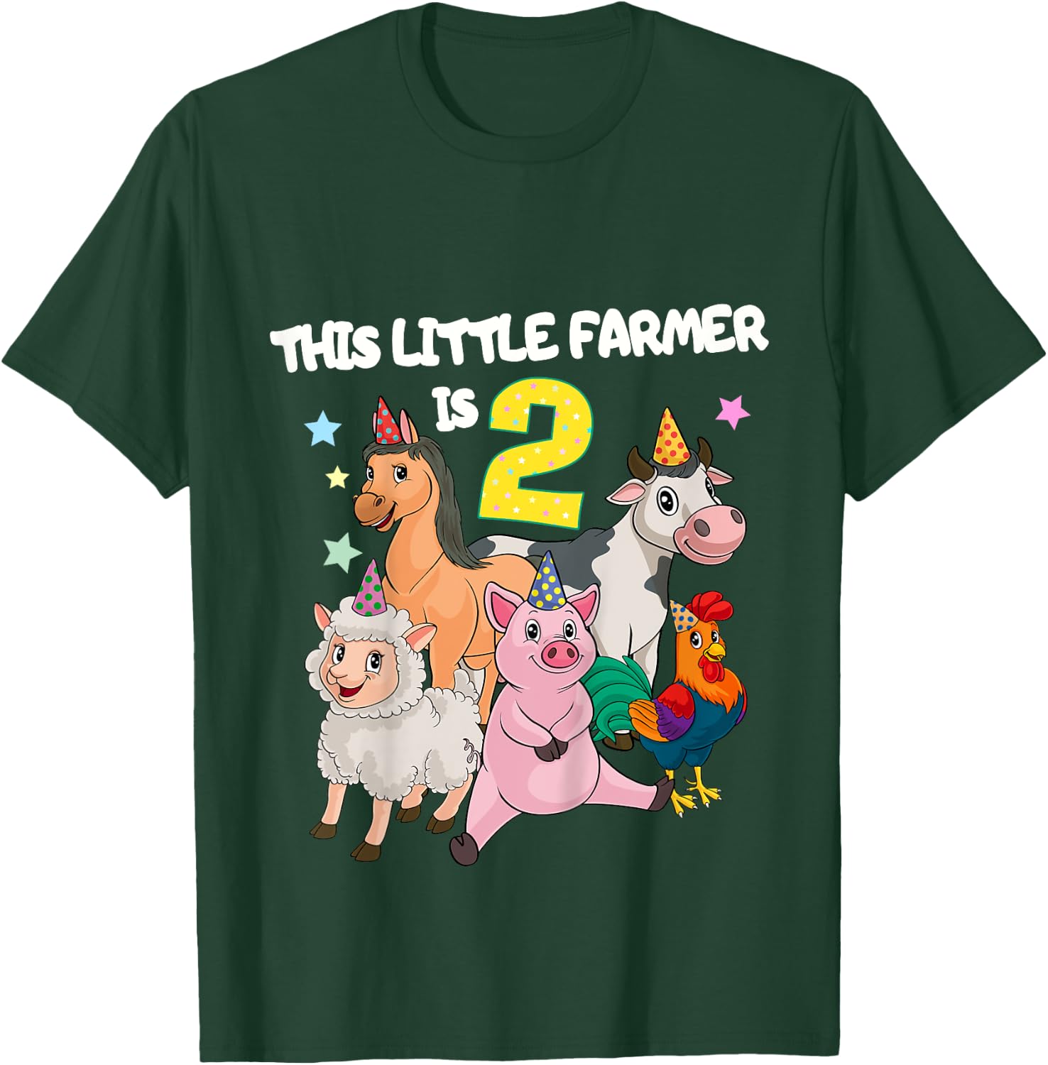Kids Farm 2 Year Old Birthday Outfit Boy Tractor 2nd Birthday T-Shirt - T-Shirt | Forest