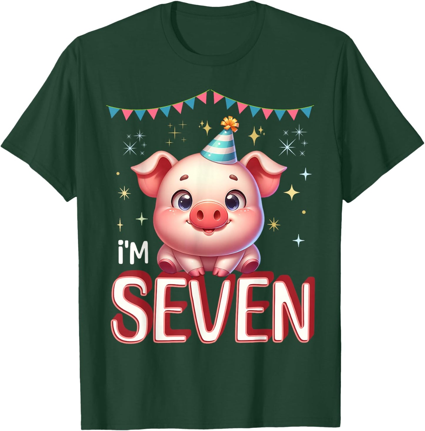 I'm Seven Cute Pig 7 Year old 7th Birthday T-Shirt - T-Shirt | Forest