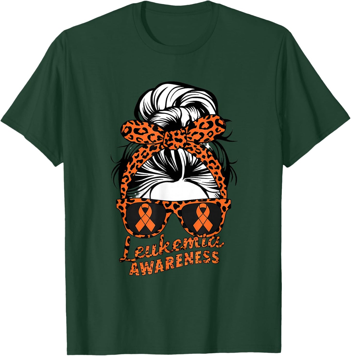Leukemia Cancer Awareness Leopard Scarf Girl Orange Ribbon T-Shirt - T-Shirt | Forest