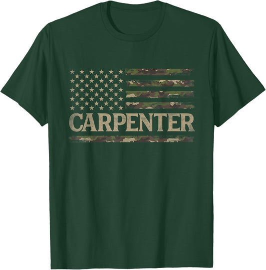 Camo Carpenter Camourflage USA Flag Fathers Day T-Shirt - T-Shirt | Forest