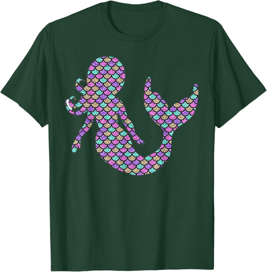 Mermaid Pink Purple Turquoise , black T-Shirt - T-Shirt | Forest